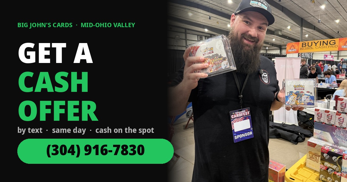 Big John holding Pokémon boxes — Get a Cash Offer